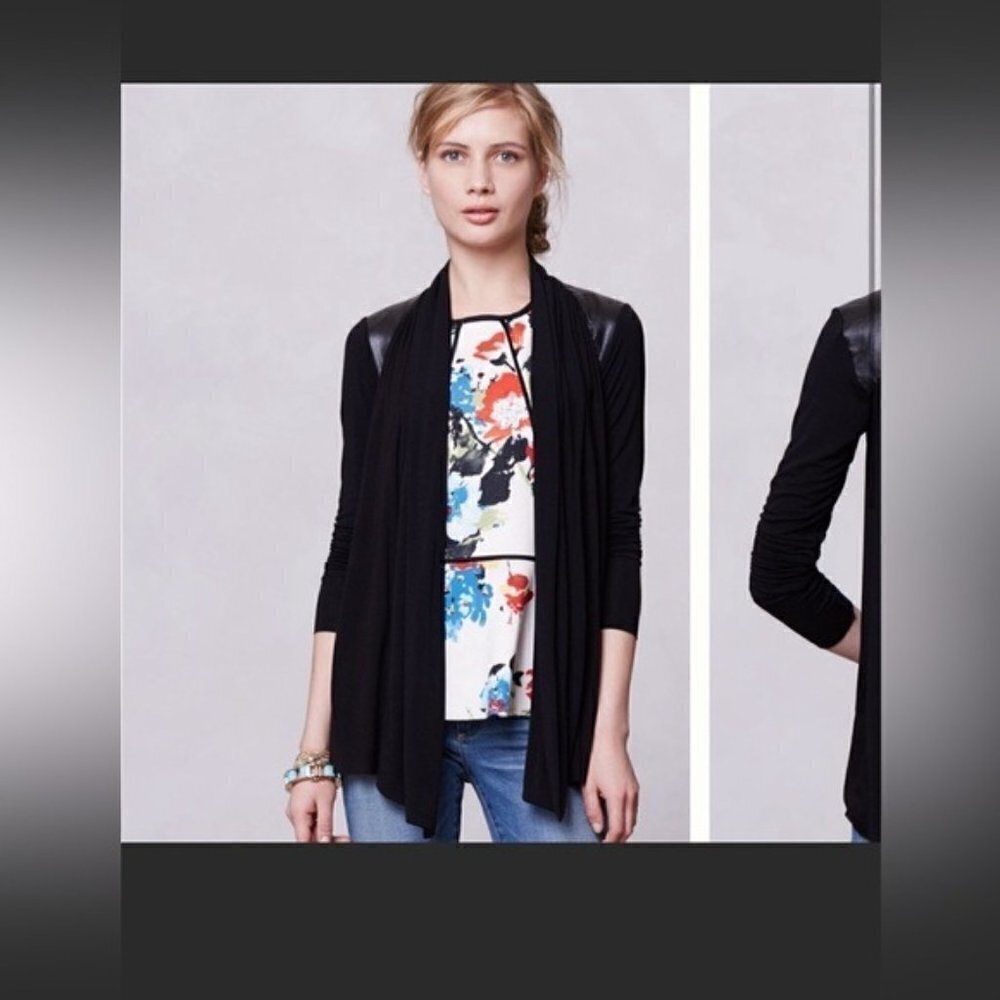 Bailey 44 Black Cardigan for Women with Leather Patches - Lightweight Cardigan